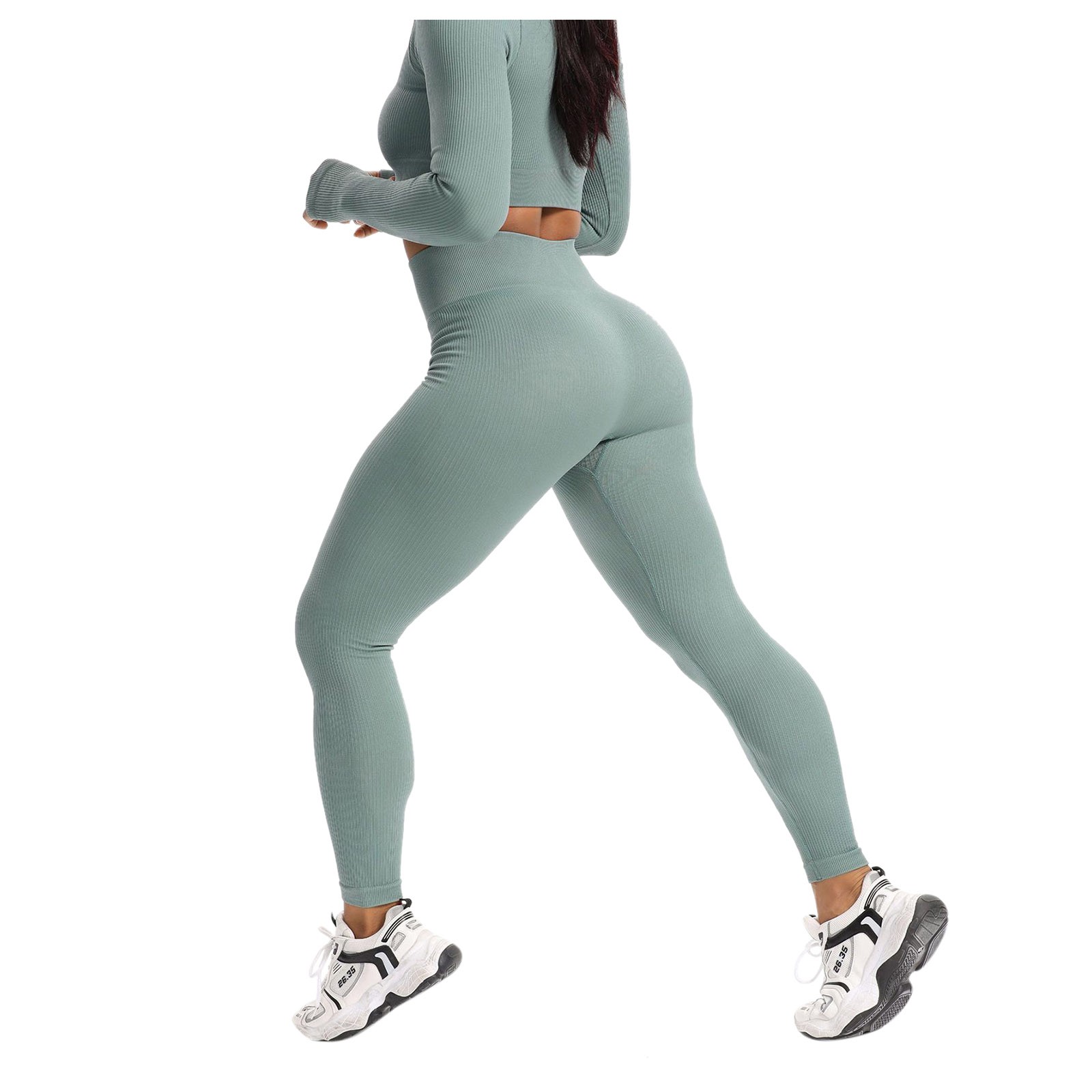 thumbnail image 3 of Leggings de entrenamiento para mujer: color liso, cintura elástica, poliéster, corte ajustado, pantalones deportivos informales de verano para correr/yoga, tallas S-M-L, 3 of 6